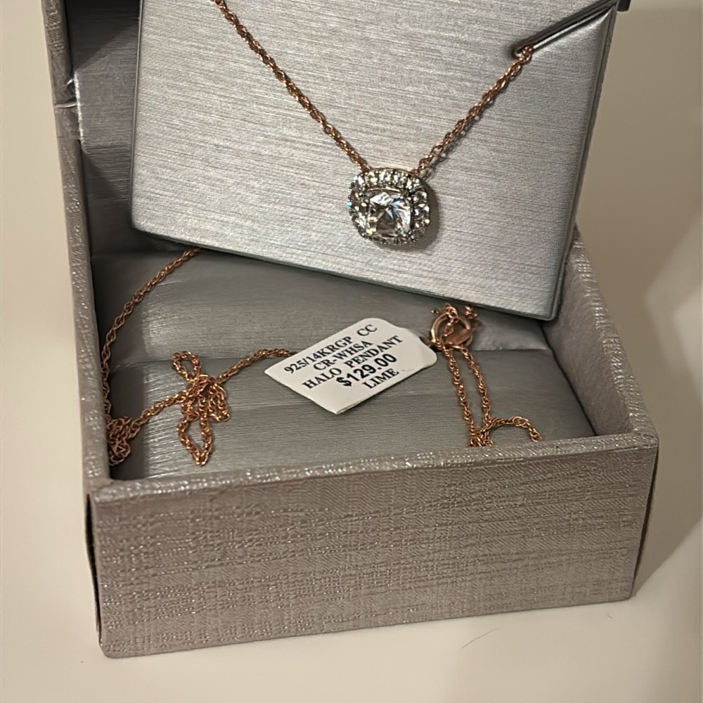 Zales Rose Gold and Silver Halo Pendant Necklace NWT - Picture 5 of 14